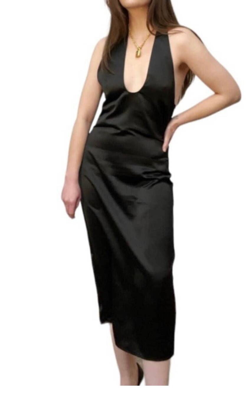 Jason Wu Silky Satin Halter Slip Dress Black L
